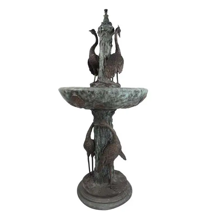 Outdoor Garden Use Decoration Antique Fountains Hand-carved Metal Bronze Animal Crane Fountain NTBFO-166Y