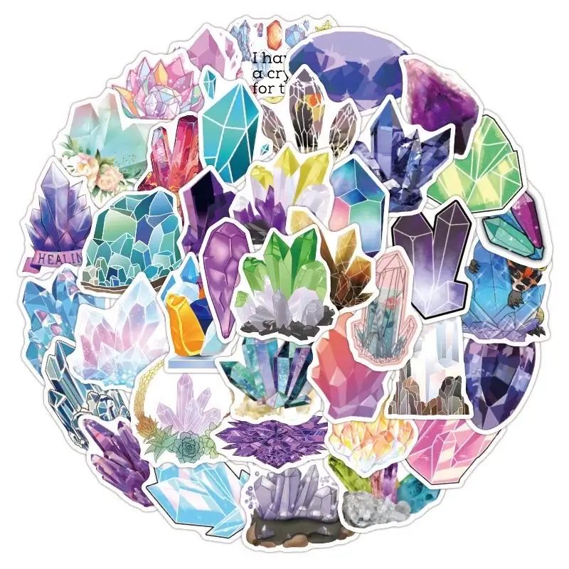 50Pcs Colorful Rock Crystal Stickers For Girl Bottle Laptop Waterproof Label Cartoon Decoration Sticker