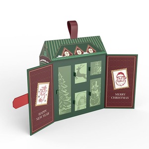 Boîte calendrier à double porte pour Noël et le Nouvel An, avec toit vert, emballage cadeau cosmétique, personnalisable selon les besoins - Product Image 5