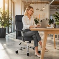 Chaise de bureau de direction moderne à dossier haut pivotante en cuir PU avec accoudoirs rembourrés fixes