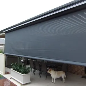 Motorlu rüzgar geçirmez elektrikli dış Zip parça veranda panjur tonları şeffaf şeffaf PVC güneşlik sarma çubuğu güneşlikler tonları