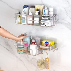 304 Stainless Steel Modern Bathroom Double-tier Rack Punch-free Wall-mounted Rectangle Set Multifunctional <b>Waterproof</b> Towel - Product Image 1