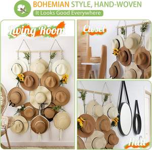 <span class=keywords><strong>Porte</strong></span>-chapeau suspendu décoratif pour la maison Bobo <span class=keywords><strong>porte</strong></span>-chapeau en macramé pour mur corde de coton tissage à la main chapeau organisateur affichage - Product Image 5