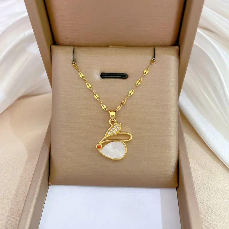 Ordine di garanzia commerciale collana di coniglio in acciaio inossidabile placcato oro 18 carati collana di gioielli con zirconi a conchiglia per donna