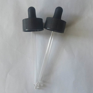 Tapa cuentagotas negra de 28 mm con anillo central para botellas de aceites esenciales, tapa de goma con boquilla de vidrio - Product Image 1