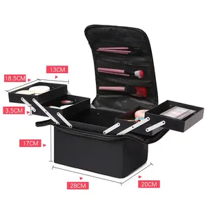 Large Capacity 4 Tier Adjustable Makeup Artist Organizer Travel Makeup Train Case Cosmetic Bag