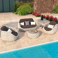 Ensemble de canapés et fauteuils de patio en rotin tressé nordique populaire, avec structure en aluminium, résistant aux intempéries, pour cour et terrasse