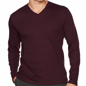 <b>Men's</b> Long Sleeve Double Collar <b>V</b>-<b>Neck</b> <b>Shirt</b> Breathable Long Sleeve <b>Shirt</b> Features a <b>V</b>-<b>neck</b> Tee - Product Image 1