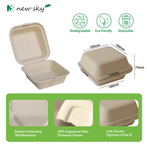 6 Zoll Bagasse Clamshell To-Go 450ml Klappbare <span class=keywords><strong>Burger</strong></span>-<span class=keywords><strong>Box</strong></span> Biologisch Abbaubare Lebensmittelgeeignete Lebensmittelsichere Take-Away-Behälter - Product Image 3