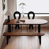 Table à manger ovale 4 places en bois massif de style médiéval français, mobilier de maison pour petit appartement, réception/négociation murale