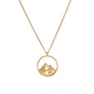 Best Gift Stainless Steel Scenery Mountain Sea Pendant Gold Plated Round <b>Couple</b> <b>Necklace</b> Jewelry - Product Image 1