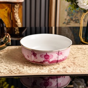 Tazón de Cerámica Floral Pintado a Mano, Tazón Redondo de Gres con Borde Dorado para Cocina y Comedor - Product Image 3