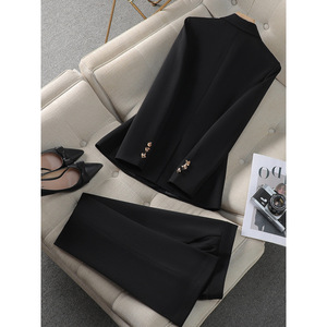 Women's Satin Suit Set Long Sleeve Notched Collar Formal <b>Work</b> Wear Spring Anti-Wrinkle YSY-8915 - Product Image 2