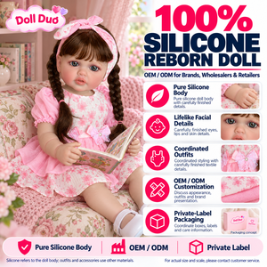 Muñeca Duo personalizada de 18 pulgadas, cuerpo completo de silicona, muñeca bebé reborn, niña, vestido floral rosa, trenzas dobles, regalo de Navidad - Product Image 1