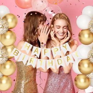 Set de Decoración de <span class=keywords><strong>Cumpleaños</strong></span>, Globos Blancos y Dorados, Decoraciones para Fiestas, Banner Dorado de <span class=keywords><strong>Feliz</strong></span> <span class=keywords><strong>Cumpleaños</strong></span>, Cortina de Flecos para Mujeres y Hombres - Product Image 2