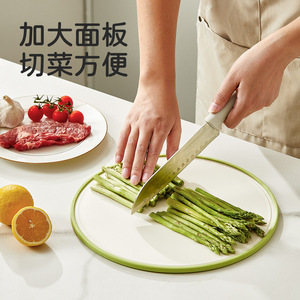 Planche à découper ronde en acier inoxydable avec drain pour la cuisine, compatible lave-vaisselle, anti-moisissure, antibactérienne, 1 pièce - Product Image 3