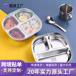 Stainless Steel Divided <b>Dinner</b> Plate Square 304 Food Grade For Kids Child Meal <b>Tray</b> - Product Image 5