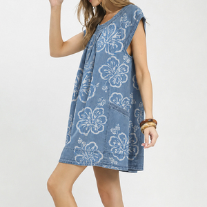 Robe mini en jean délavé à imprimé plage du fabricant, légère et respirante, personnalisable - Product Image 4