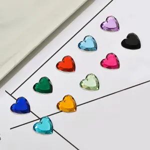 Diamantes de imitación acrílicos para decoración de uñas, cristales con forma de corazón, Multicolor, sin fijación en caliente, para decoración de ropa