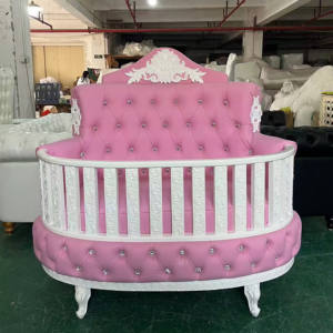 Meubles <span class=keywords><strong>de</strong></span> mariage royaux classiques chaise <span class=keywords><strong>de</strong></span> <span class=keywords><strong>lit</strong></span> trône en or blanc berceaux ovales portables pour enfants berceaux ronds en bois <span class=keywords><strong>lit</strong></span> pour bébés - Product Image 4