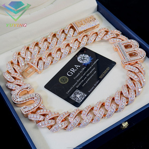 Collar de Cadena Cubana Pesada de Oro Rosa S925 con Dijes de Letras Baguette Personalizados, Estilo Hip Hop, 23MM 25MM, Totalmente Engastados con Moissanita Elevada - Product Image 5