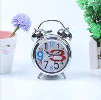 Jam Alarm 1.5 inci untuk pelajar, Jam Alarm logam Mini kartun, Jam Alarm samping tempat tidur logam modis