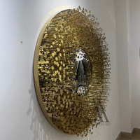Sculpture murale ronde en acier inoxydable Robin Art personnalisé de luxe doré avec motif de cercle moderne