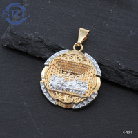 Pendentif bicolore en or plaqué or 18 carats, micro-pavé de zircon, motif Zamzam Well & Kabba, pendentif miniature mosquée islamique pour hommes et femmes