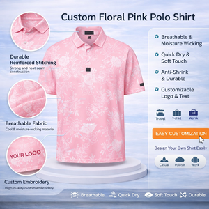 Camisas Polo Deportivas Casuales de Golf, Tejidas, Antiarrugas, de Secado Rápido, Transpirables, que Absorben la Humedad, Color Rosa Floral, con Logotipo Personalizado - Product Image 3