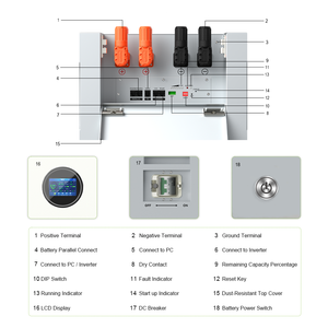 แบตเตอรี่ลิเธียมไอออน LiFePO4 51.2V แบบแยกส่วน 16kWh 32kWh พร้อมล้อเลื่อน IP54 ระบบไฮบริดติดผนังสำหรับบ้าน ระบบกักเก็บพลังงานแสงอาทิตย์ อายุการใช้งาน 10 ปี - Product Image 2