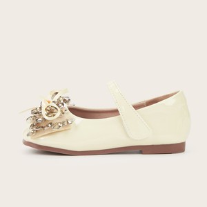 Scarpe da Principessa per Bambine con Punta Quadrata, in Pelle Lucida, Suola Morbida, Fiore in Cristallo e Strass, Fiocco - Product Image 5