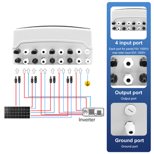 กล่องคอมไบเนอร์โซลาร์เซลล์พลังงานแสงอาทิตย์, กล่องรวมแผงเซลล์แสงอาทิตย์พร้อมการป้องกันฟ้าผ่า4อินพุต4ออก DC 600V ฟิวส์ MCB SPD กล่องกันน้ำ IP65 24วิธี - Product Image 2