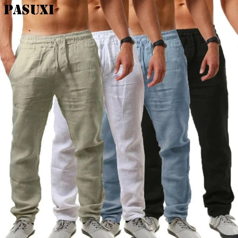 PASUXI 2022 Dropshipping New Men's Fitness Cotton Linen Jogger Pants Casual Breathable Solid Color Trousers
