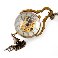 Montre de poche robotique BOSHIYA pour homme et femme, collier vintage en alliage de zinc, bracelet mécanique, boule de verre antique, cadran squelette 35MM