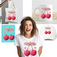 Transferts DTF à chaud en plastisol effet fil de coton cerise pour transfert thermique, décalcomanies UV DTF pour tasses, et enveloppes UV DTF pour couvertures de carnets et journaux