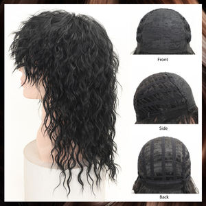 FH1041 <span class=keywords><strong>Peluca</strong></span> de Cosplay para <span class=keywords><strong>hombre</strong></span> 80s Black Mullet Heavy Metal Punk Rocker Hair 100% fibra de alta temperatura sin pegamento para hombres talla M - Product Image 2