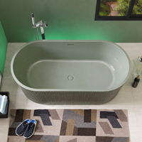 Baignoire autoportante ovale en acrylique cannelé vert sauge, design élégant, 1500 mm, tailles optionnelles avec couleurs personnalisables