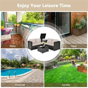 Wholesale All-weather Sectional Lounge Garden Rattan Sofa Set Outdoor Patio Furniture Wicker Fire Pit Table Set