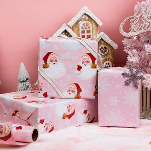 Pink Santa <b>Wrapping</b> <b>Paper</b> Reversible Vintage Design Snowflakes Christmas Gift Craft 46.8 Square Feet Recyclable - Product Image 4