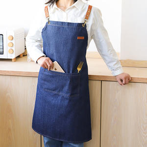 Tablier en jean pour femmes et hommes, vêtements de travail de cuisine, durable, couleur unie, anti-salissure, tablier à usage quotidien - Product Image 1