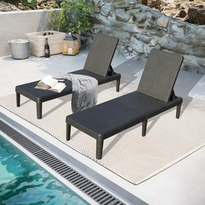 Ensemble de 2 chaises longues de piscine, avec dossier réglable en 6 positions, chaise longue en résine imperméable pour terrasse au bord de la piscine - Product Image 1