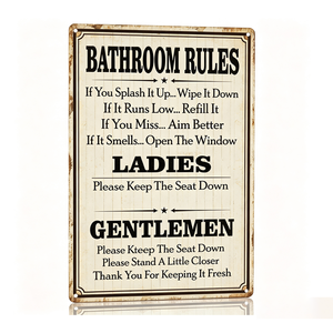 Letrero <span class=keywords><strong>de</strong></span> advertencia divertido con reglas para <span class=keywords><strong>el</strong></span> baño, letrero <span class=keywords><strong>de</strong></span> metal retro, decoración divertida para <span class=keywords><strong>el</strong></span> baño, para bar, cafetería, pub, hogar, 8x12 pulgadas - Product Image 1