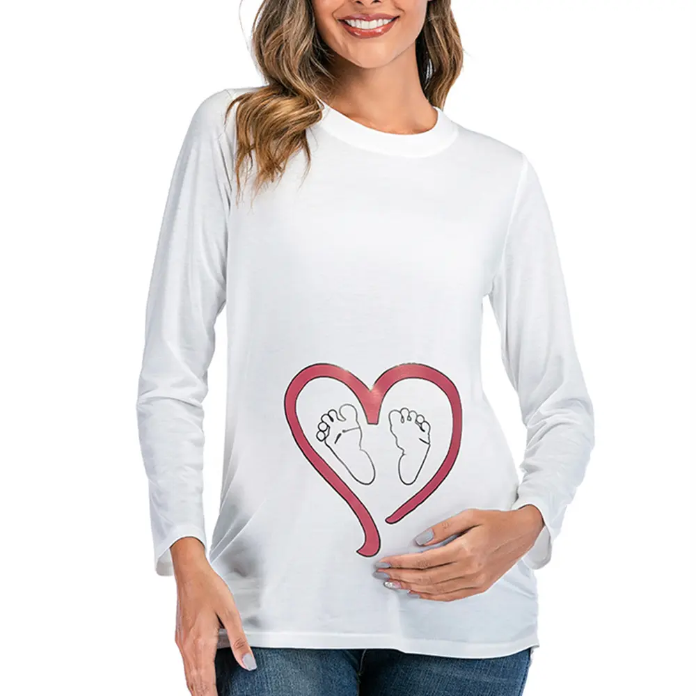 Camiseta premamá Sudadera con Estampado para el Embarazo Manga Larga bebé Curioso 