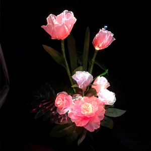 RGB AC 12V <strong>Fiber</strong> <strong>Optic</strong> Blue Roses Artificial Flower Bonsai Night <strong>Lamp</strong> with IP55 &amp; 5-Year Warranty for Bedroom Stage Decor - Product Image 1