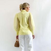 Vêtements personnalisés pour femmes Cardigan à revers Chemises à carreaux à manches longues Chemises à carreaux transparentes à manches lanternes