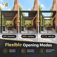 Pergola à lames orientables en aluminium, toit rétractable motorisé, capteur vent/pluie, lames réglables pour hôtel, villa, restaurant, patio, OEM