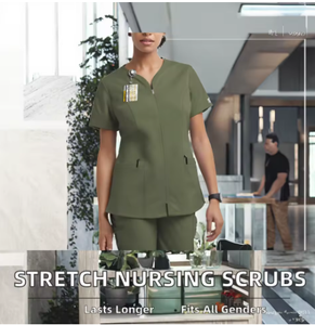 Blouse d'hôpital unisexe à manches courtes, en coton et polyester tissé, extensible dans les 4 sens, thermocollée sans couture, pour uniforme d'infirmière, OEM - Product Image 2