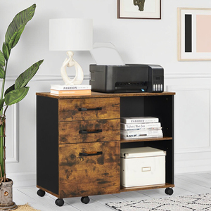 Tủ Đựng Hồ Sơ Di Động 3 Ngăn Với 3 Ngăn Kéo, 2 Ngăn Và Tủ Cuốn Phong Cách Mộc Mạc - Product Image 1