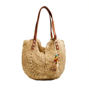 Borsa a Tracolla in Carta Intrecciata 30x34Cm, Design con Nappine in Paglia Fatto a Mano, Borsa Estiva da Donna - Product Image 1