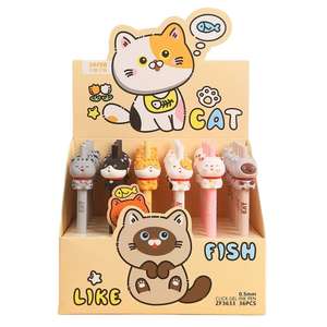 Pena Retractable Seri Kucing Lucu Kawaii - Kucing Keberuntungan, Pena Tekan Kucing Tabby, Pena Tanda Tangan Kucing Peliharaan yang Menggemaskan - Product Image 1